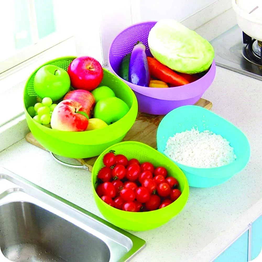 108 Kitchen Plastic big Rice Bowl Strainer Perfect Size for Storing and Straining