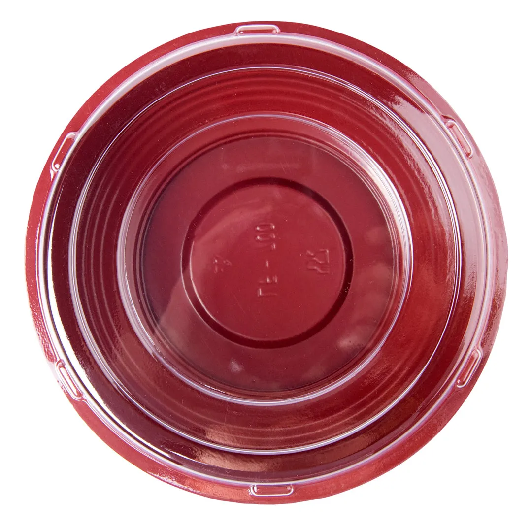 24 oz Round Black and Red Plastic Medium Asian Panda Bowl - with Clear Lid, Microwavable - 6 1/2" x 6 1/2" x 2 1/2" - 200 count box