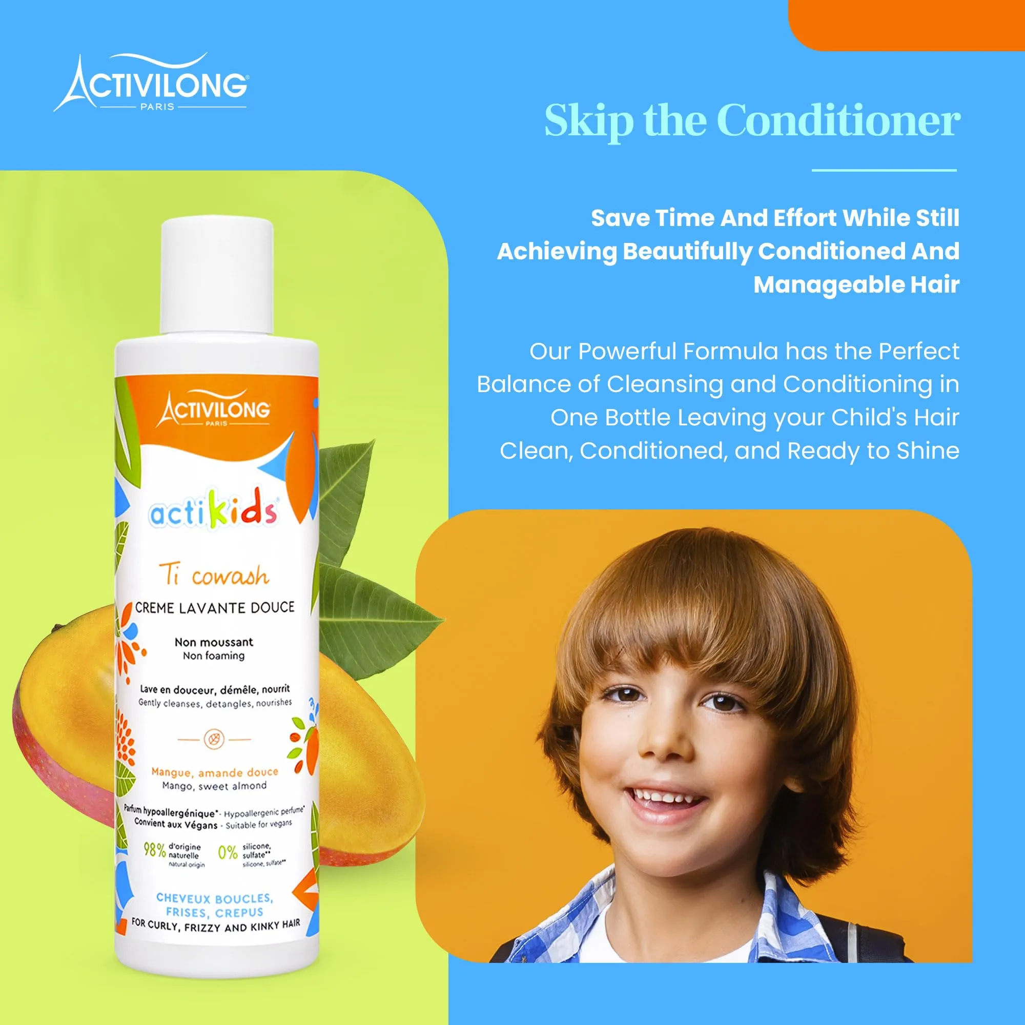 Activilong Non Foaming Cowash With Mango And Sweet Almond For Kids 240ml