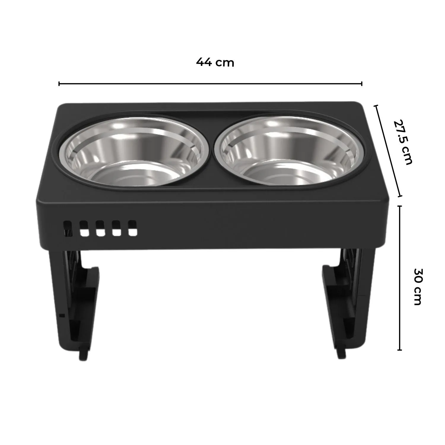 Adjustable Elevated Pet Feeder, 2 Bowls, Black - FLOOFI