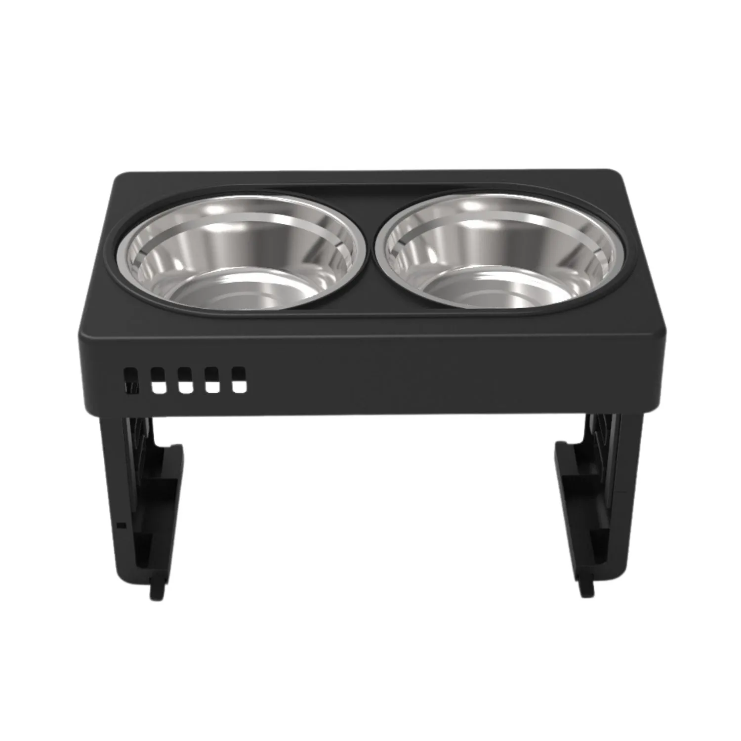 Adjustable Elevated Pet Feeder, 2 Bowls, Black - FLOOFI