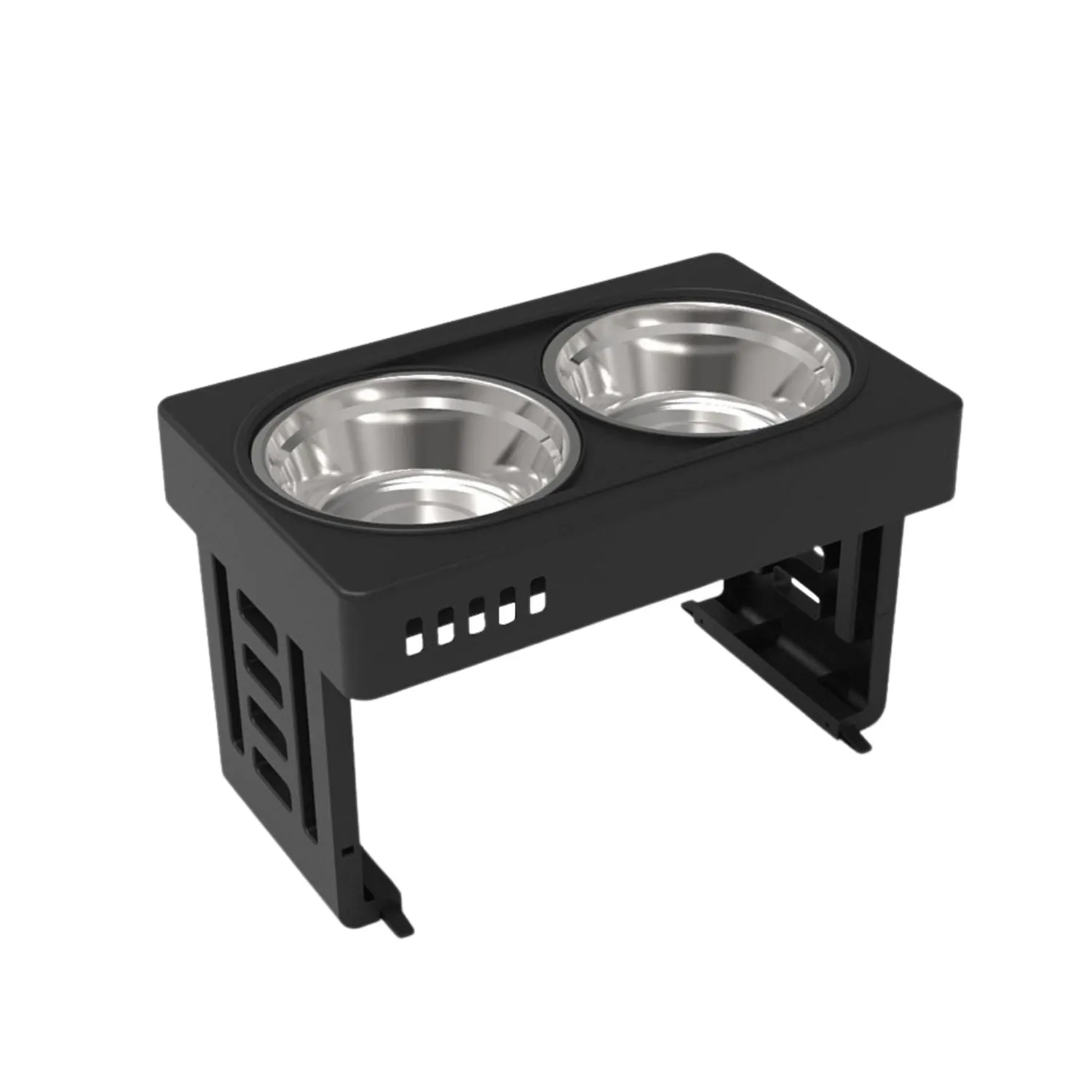 Adjustable Elevated Pet Feeder, 2 Bowls, Black - FLOOFI