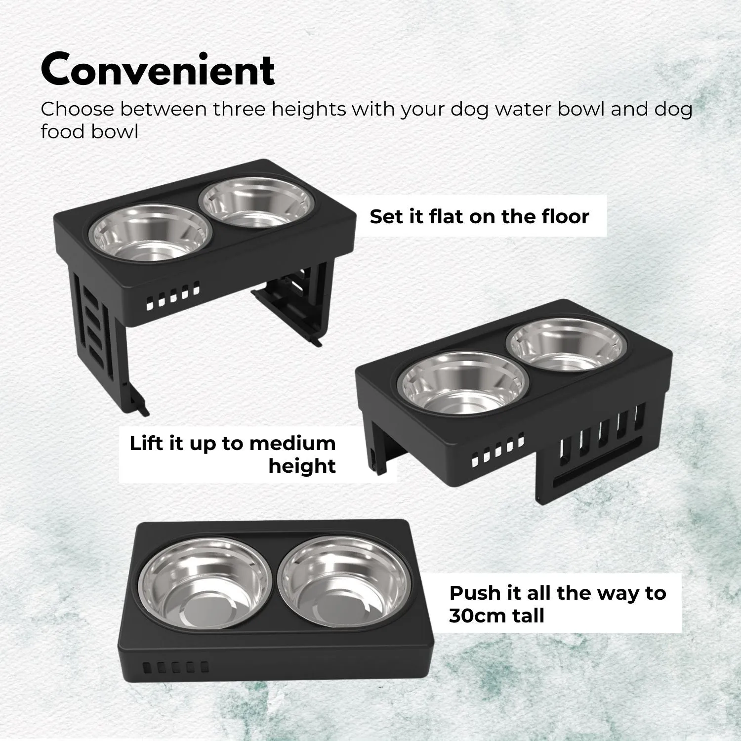 Adjustable Elevated Pet Feeder, 2 Bowls, Black - FLOOFI