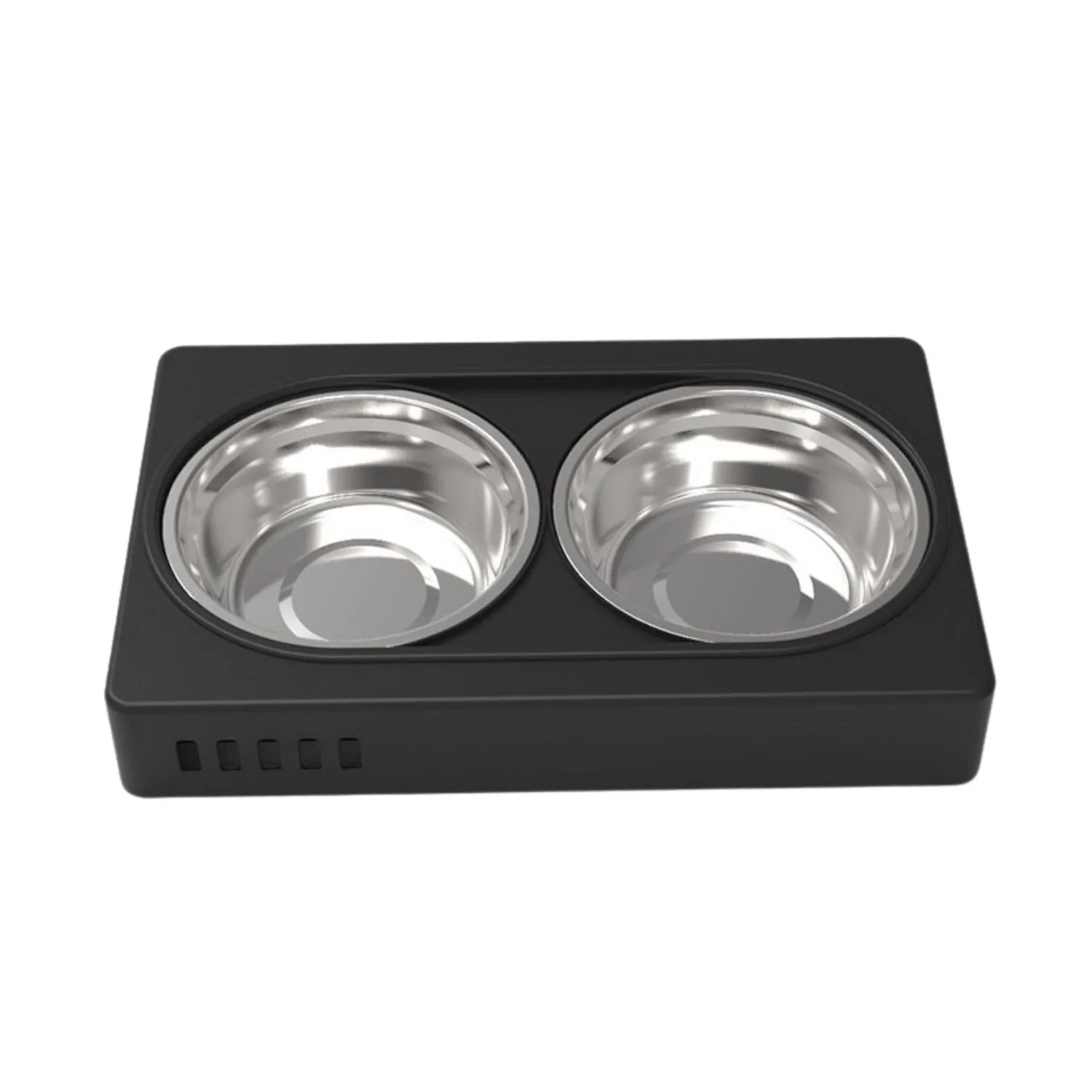 Adjustable Elevated Pet Feeder, 2 Bowls, Black - FLOOFI