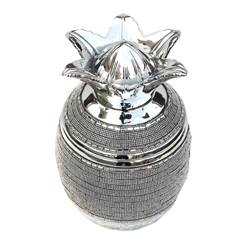 Ambrose Chrome Plated Crystal Embellished Lidded Ceramic Pineapple Bowl (7 In. x 7 In. x 10.5 In.)