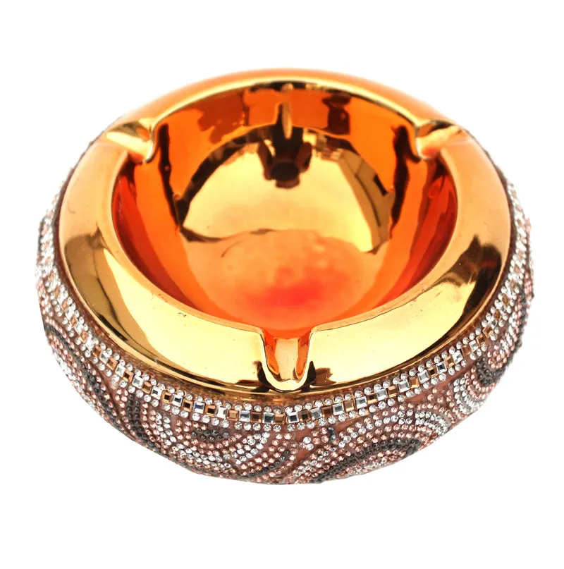 Ambrose Gold Plated Crystal Embellished Ceramic Ashtray (6.2 In. x 6.2 In. x 2.4 In.)