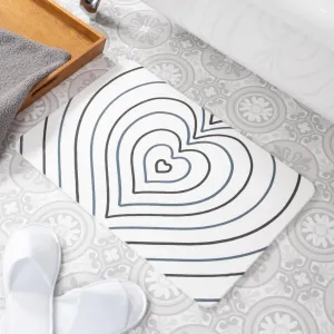 Artsy Mats Blue Heart White Stone Non Slip Bath Mat - Touch Dry