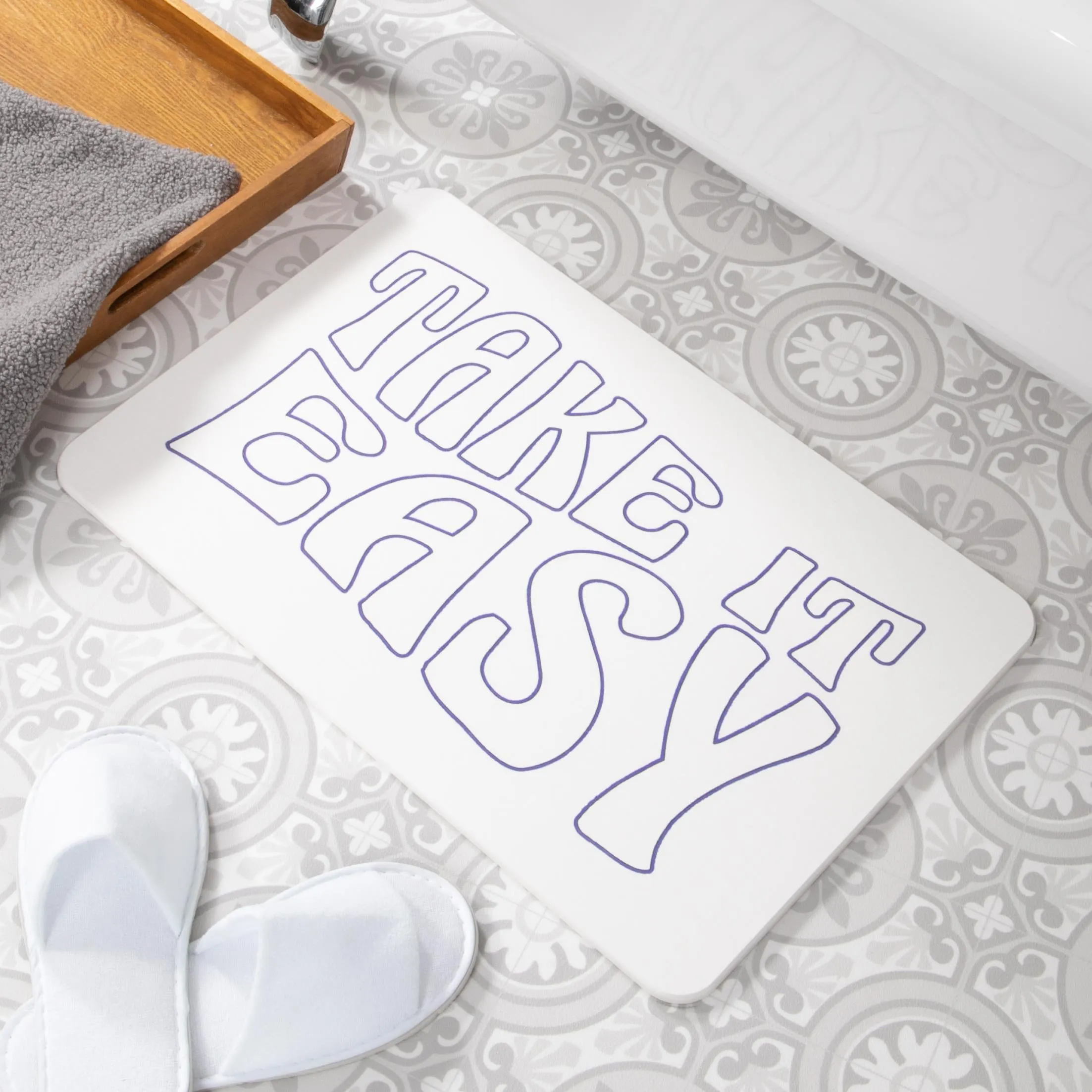 Artsy Mats Take It Easy White Stone Non Slip Bath Mat - Touch Dry