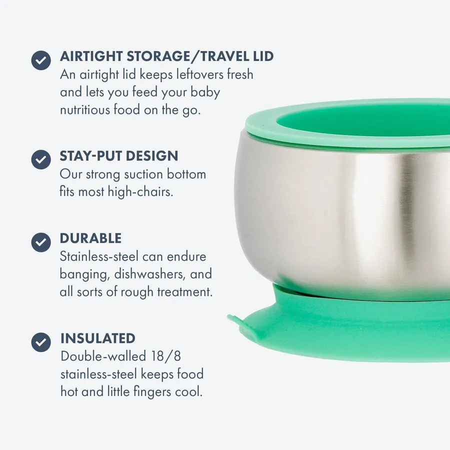 Avanchy Stainless Steel Suction Baby Bowl Lid Green