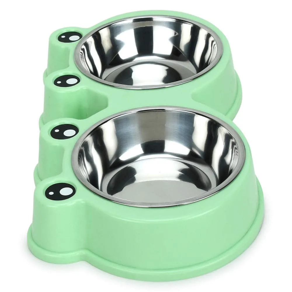 Emily Pets Stainless Steel Double Feeder Set Bowl for Dogs and Cats (Green)