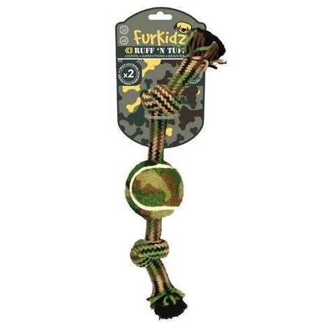 FurKidz Ruff n Tuff Double Knot Rope with Tennis Ball Small Dog Toy