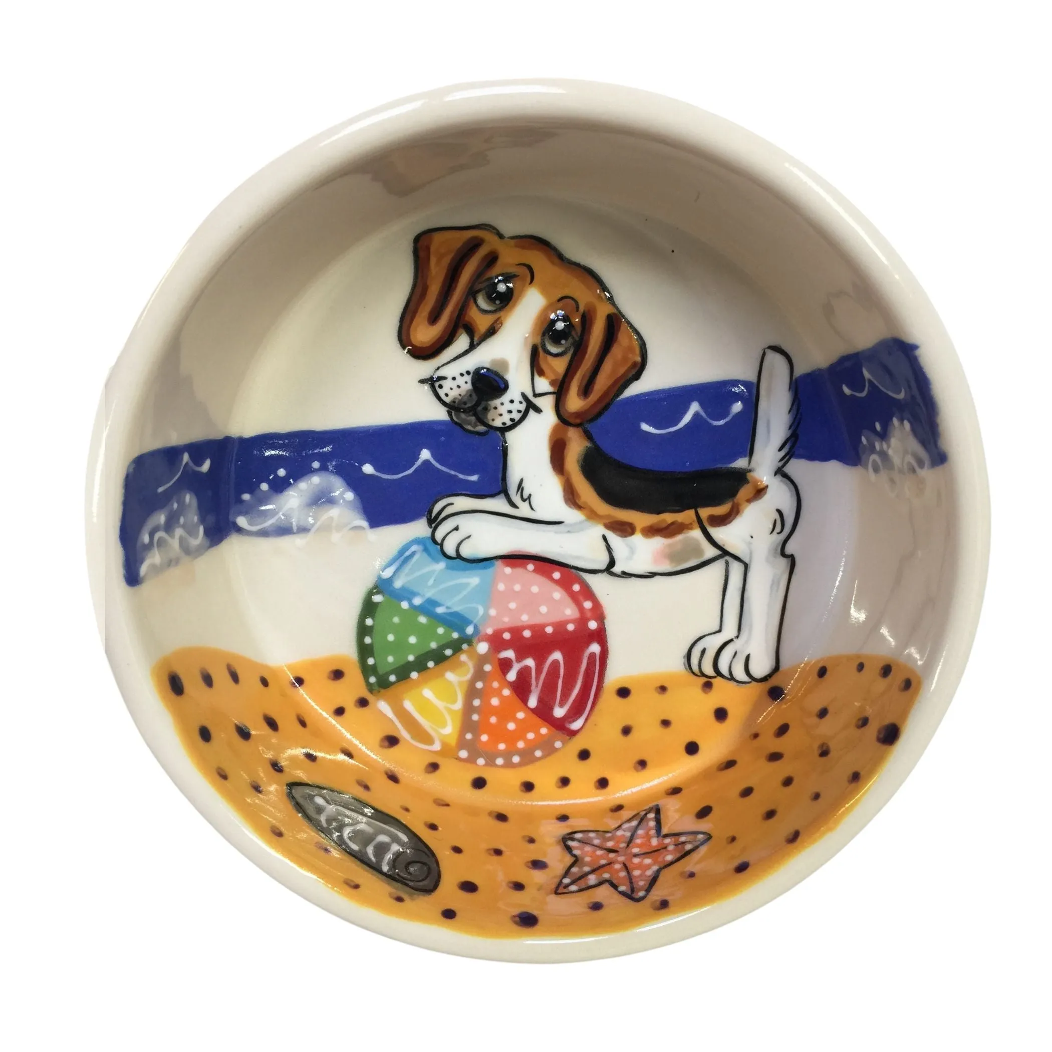 Handmade Beagle Beach Ballin Ceramic Dog Bowl