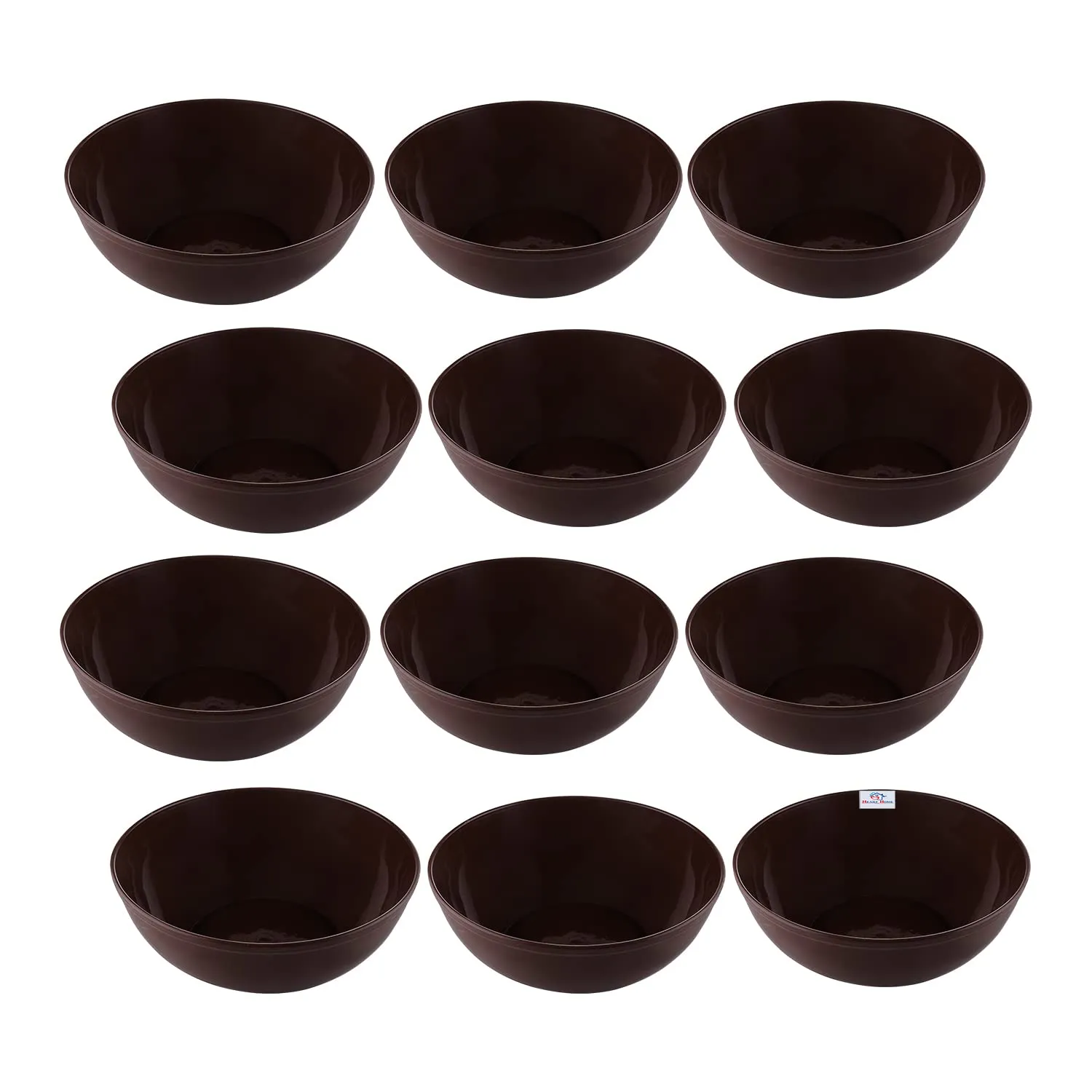 Heart Home Bowls|Plastic Serving Round Bowls|Katori for Kitchen|Microwave Safe Bowls for Rice|Soup|Pasta|250 ML|Pack of 12 (Brown)