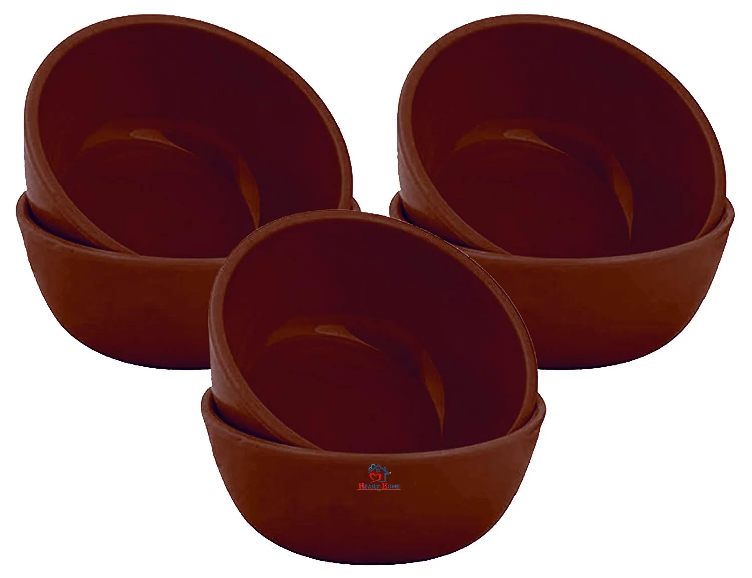 Heart Home Round Microwave Safe Unbreakable Plastic Square Katori/Bowl Set for,Rice,Soup,Pasta,Salad Bowls, 250 Ml (Set of 6) Brown-HEARTH15281