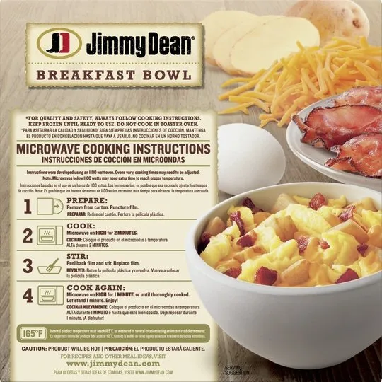 Jimmy Dean Eggs Potatoes Bacon & Cheddar Cheese Breakfast Bowl, 7 oz (Frozen)