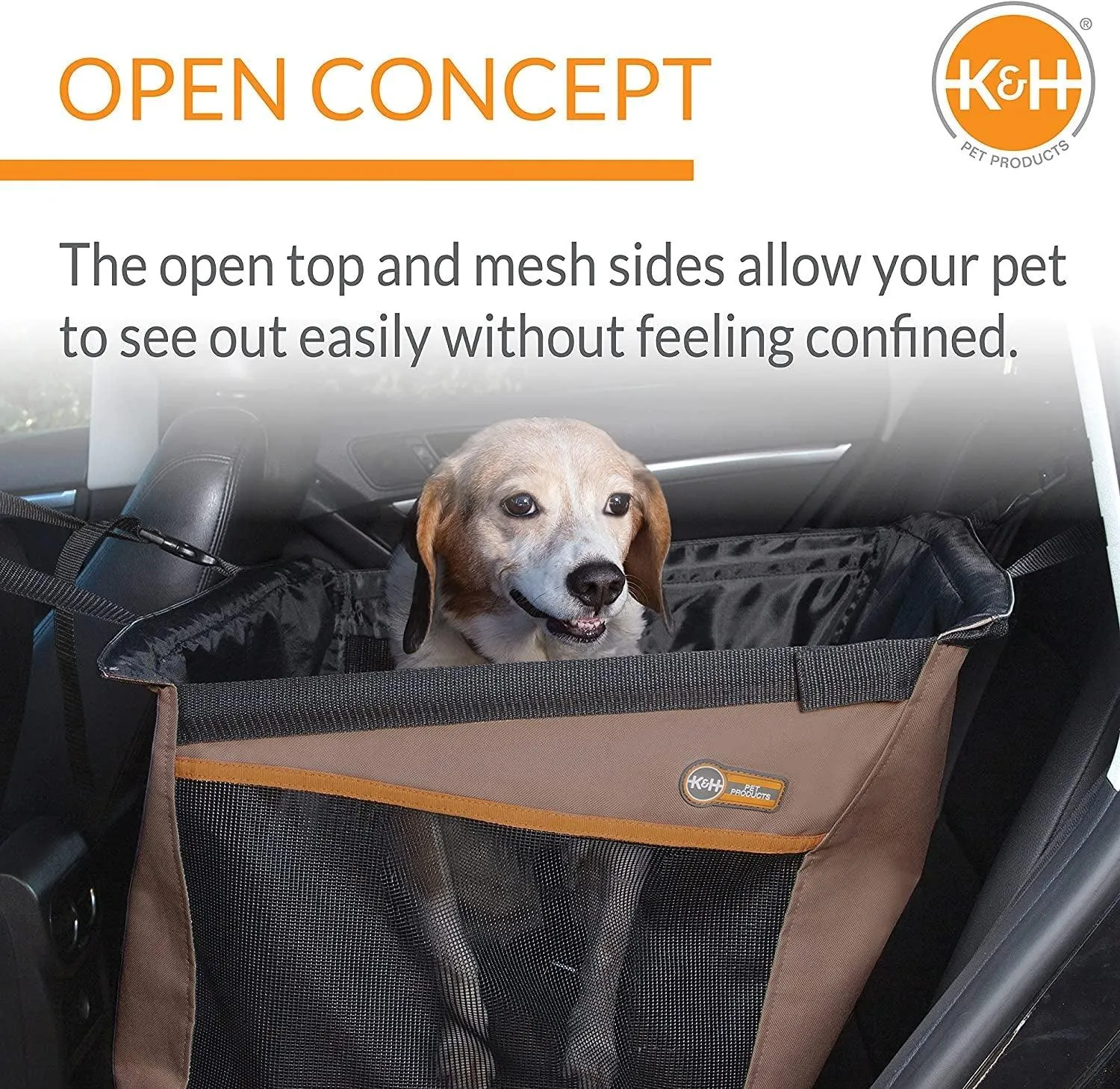 K&H PET PRODUCTS Buckle N' Go Dog Car Seat for Medium Dogs, Waterproof Fabric with Breathable Mesh & Adjustable Dog Seat Belt for Car, Dog Hammock for Car, Dog Barrier Dog Car Seat Cover - Tan SM/MD