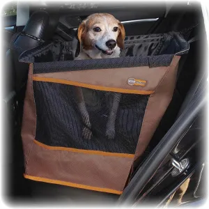 K&H PET PRODUCTS Buckle N' Go Dog Car Seat for Medium Dogs, Waterproof Fabric with Breathable Mesh & Adjustable Dog Seat Belt for Car, Dog Hammock for Car, Dog Barrier Dog Car Seat Cover - Tan SM/MD