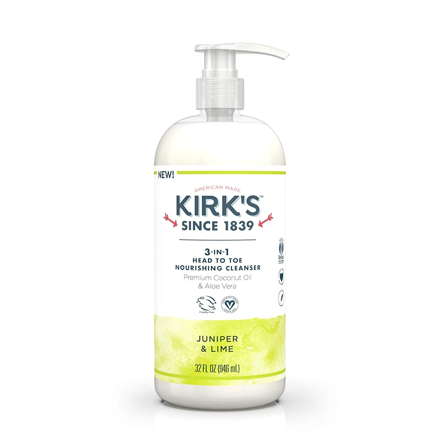 KIRKS - 3-in-1 Head To Toe Nourishing Cleanser, Juniper & Lime - 32 fl. oz. (946 ml)