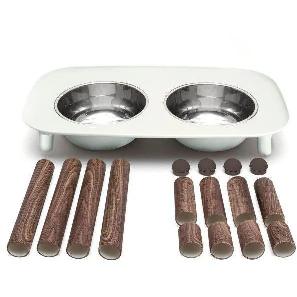 Messy Mutts - Elevated Double Feeder in Grey w/ Wood Legs