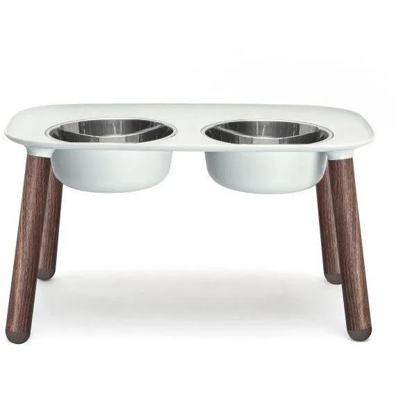 Messy Mutts - Elevated Double Feeder in Grey w/ Wood Legs