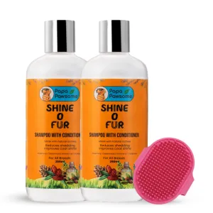 Papa Pawsome Shine O' Fur Shampoo with Conditioner and Palm Brush for Dogs