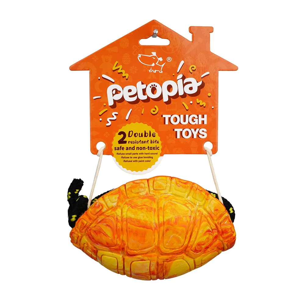 Petopia Tough Titan Turtle with Rope Large Rubber Dog Toy Assorted Colours