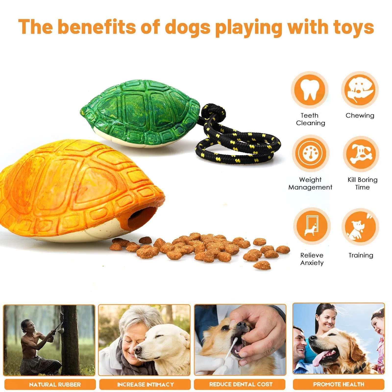 Petopia Tough Titan Turtle with Rope Large Rubber Dog Toy Assorted Colours