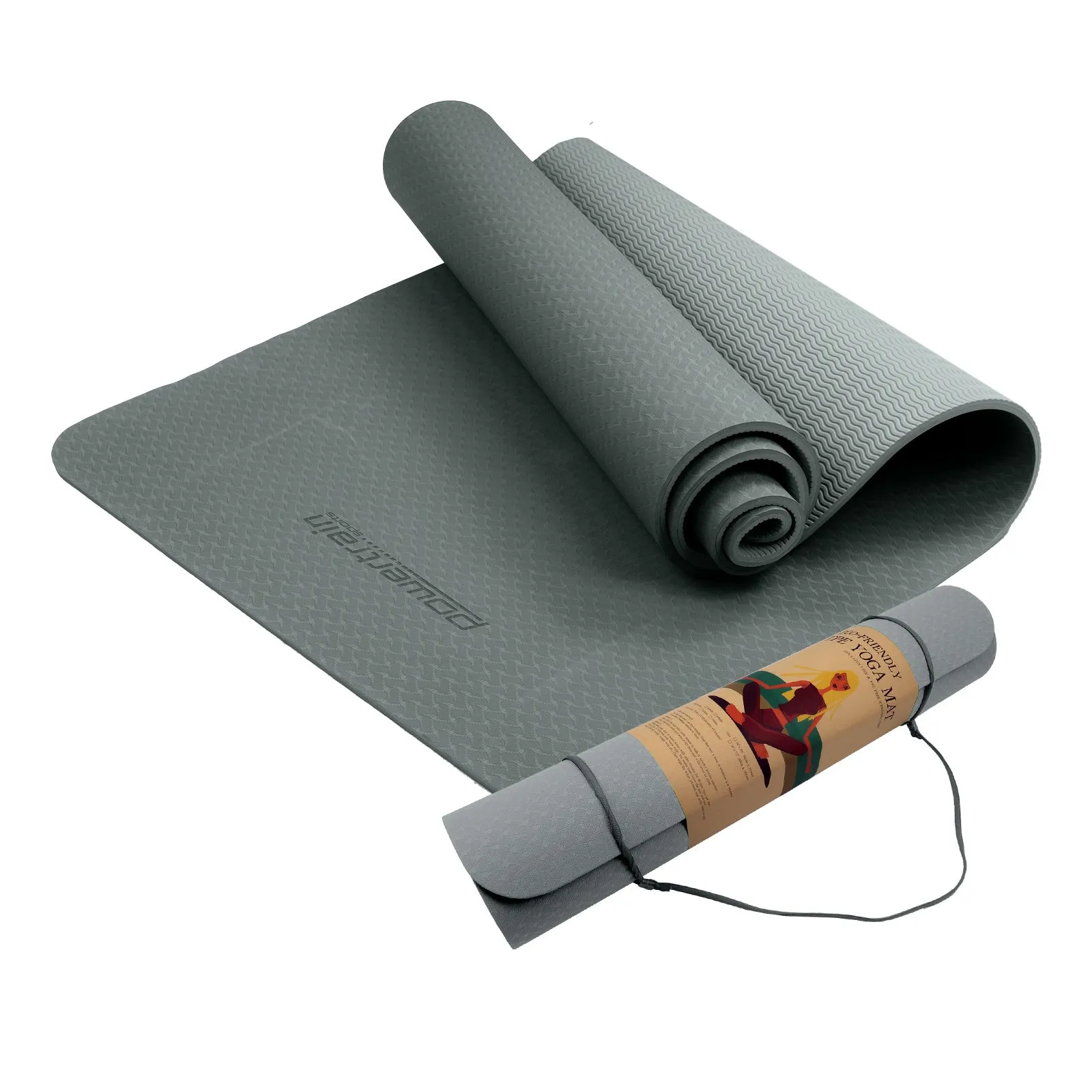 Powertrain TPE Yoga Pilates Exercise Mat 6mm - Light Grey