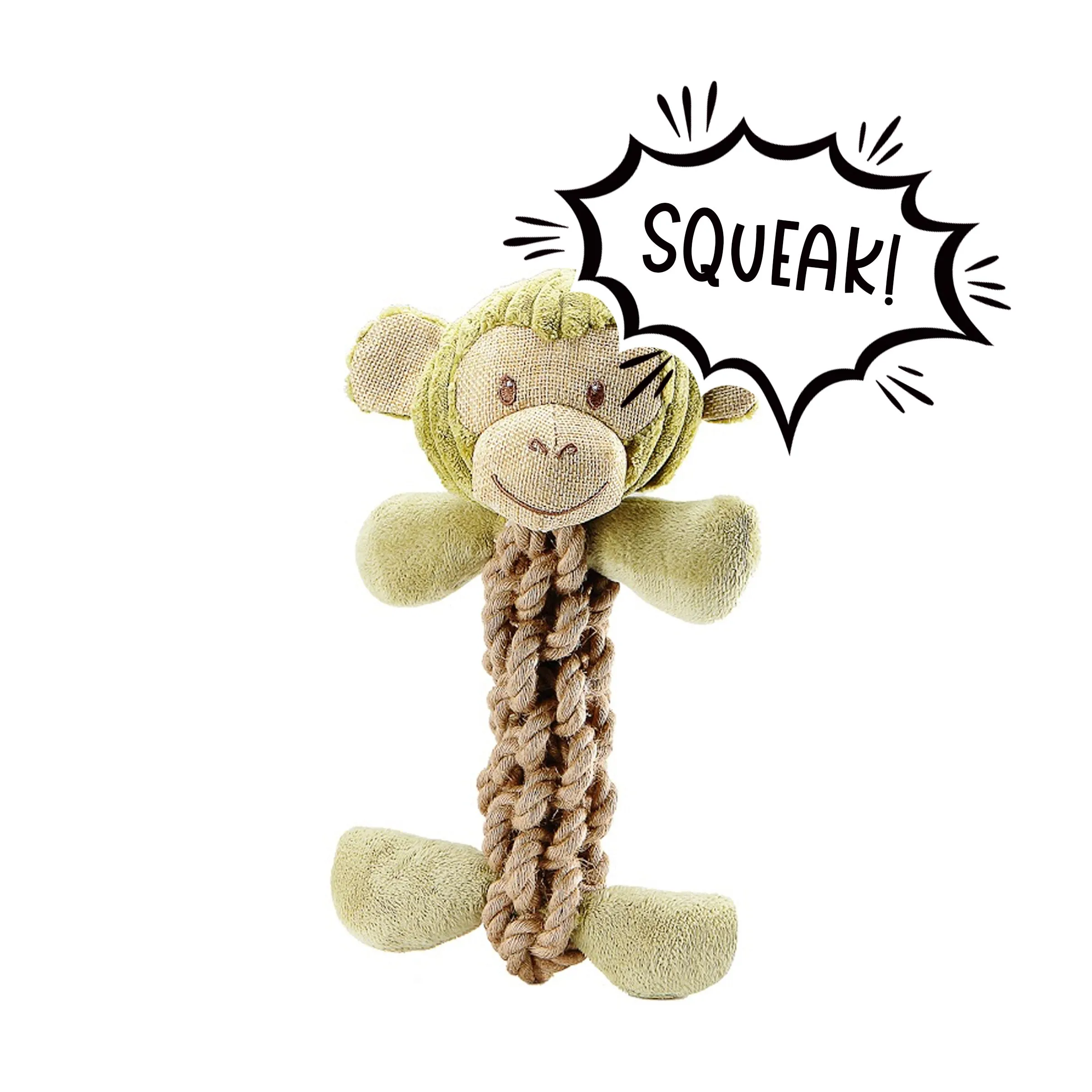 Tough Hemp Monkey Dog Toy, Fun Squeaker, Mentally & Physically Stimulates, Large Hemp Rope Body for Chewing, Tough Hemp for Play & Fetch, Non-Toxic, Cleans Teeth, Variety of Textures, for Pets