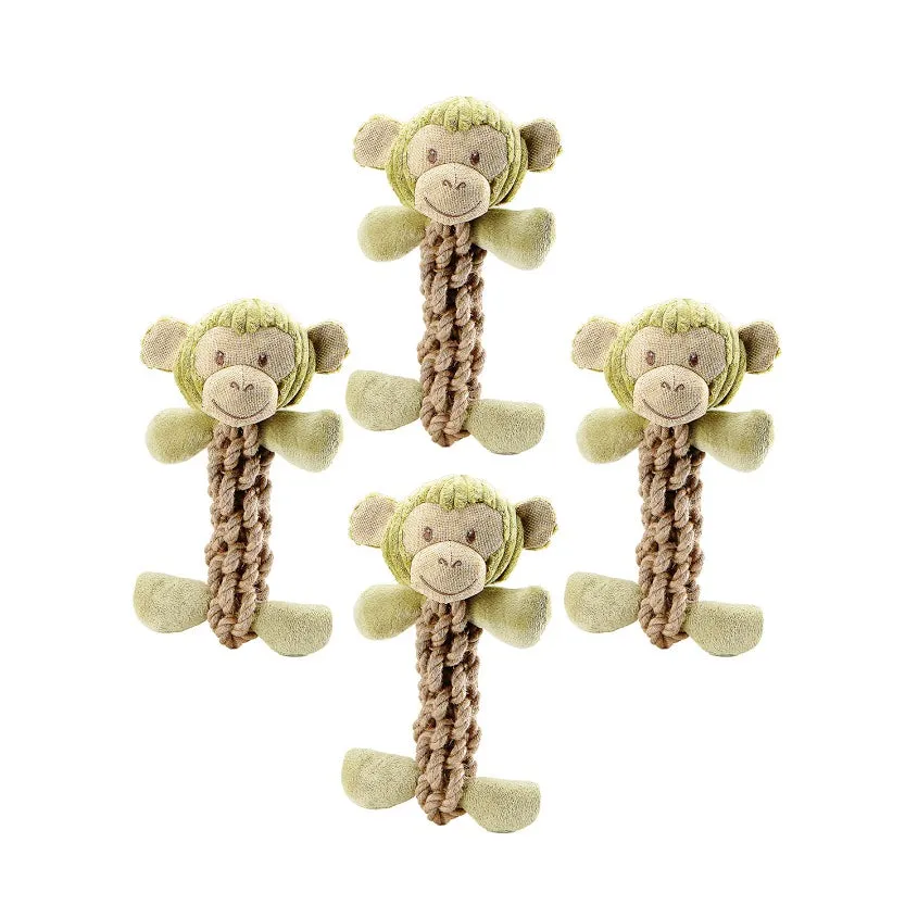 Tough Hemp Monkey Dog Toy, Fun Squeaker, Mentally & Physically Stimulates, Large Hemp Rope Body for Chewing, Tough Hemp for Play & Fetch, Non-Toxic, Cleans Teeth, Variety of Textures, for Pets