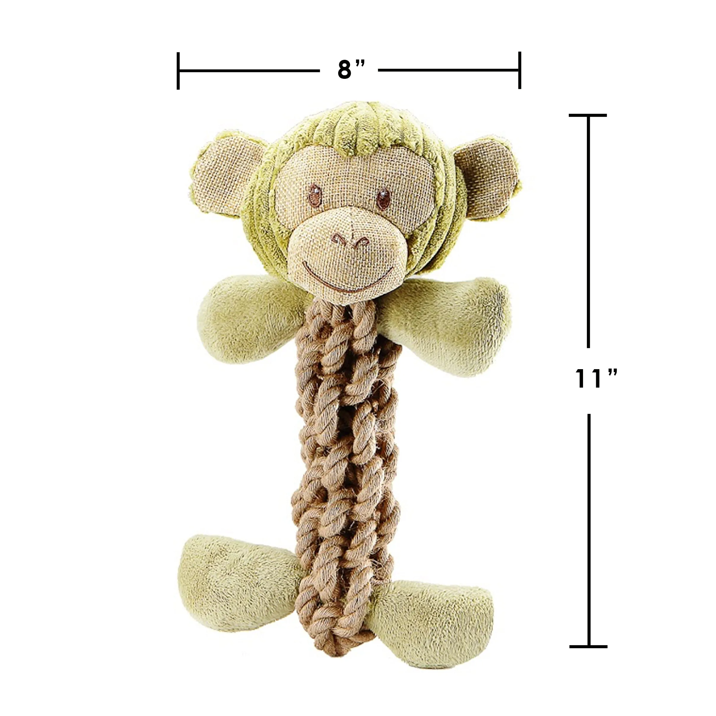 Tough Hemp Monkey Dog Toy, Fun Squeaker, Mentally & Physically Stimulates, Large Hemp Rope Body for Chewing, Tough Hemp for Play & Fetch, Non-Toxic, Cleans Teeth, Variety of Textures, for Pets