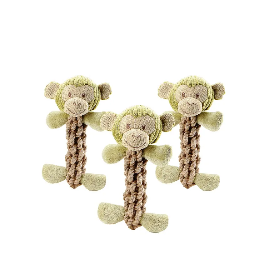 Tough Hemp Monkey Dog Toy, Fun Squeaker, Mentally & Physically Stimulates, Large Hemp Rope Body for Chewing, Tough Hemp for Play & Fetch, Non-Toxic, Cleans Teeth, Variety of Textures, for Pets