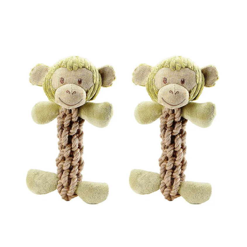 Tough Hemp Monkey Dog Toy, Fun Squeaker, Mentally & Physically Stimulates, Large Hemp Rope Body for Chewing, Tough Hemp for Play & Fetch, Non-Toxic, Cleans Teeth, Variety of Textures, for Pets