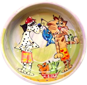 Whimsical Dalmation and Cat Bowl