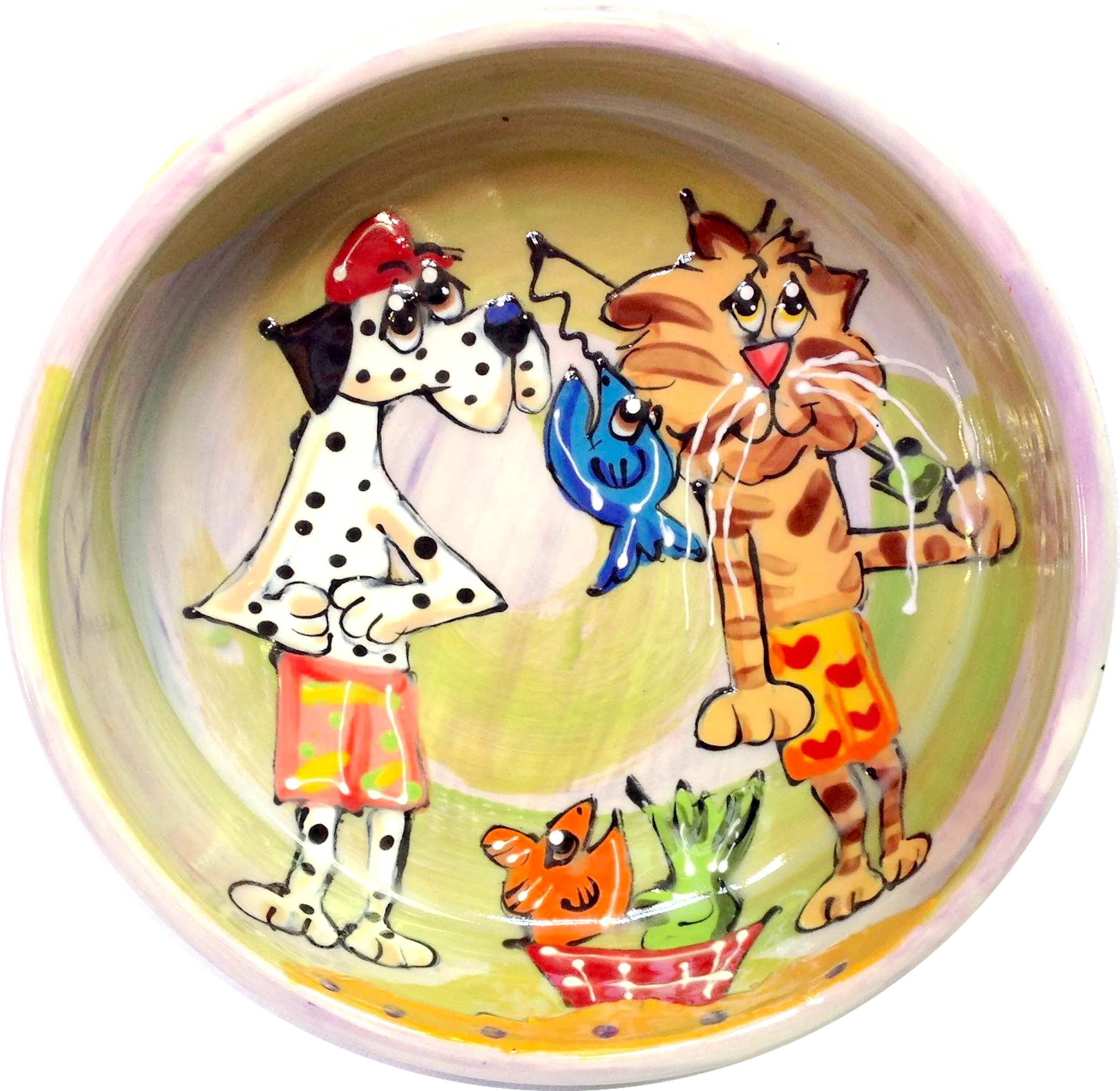 Whimsical Dalmation and Cat Bowl