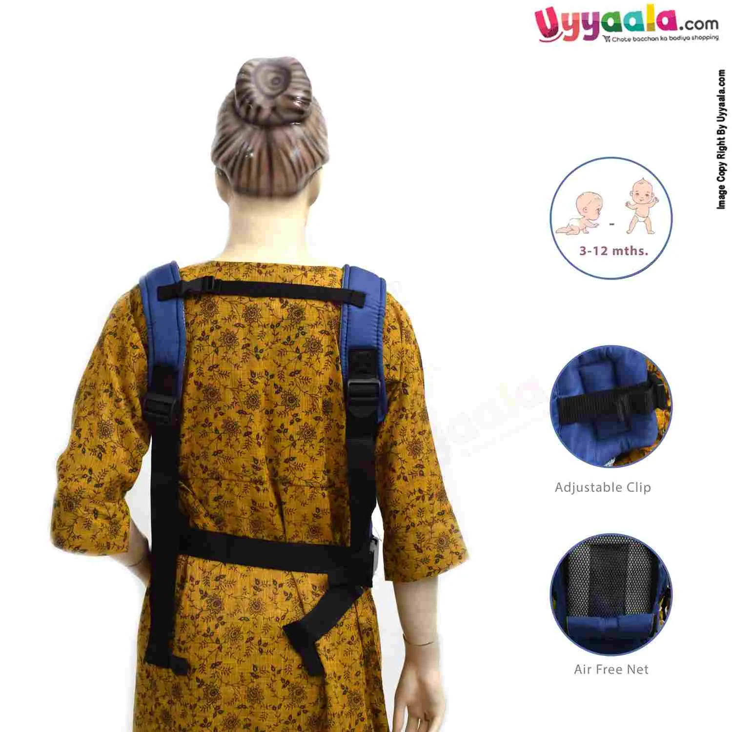 WILL BABY Baby Carrier with 2in 1 Carry Positions, for 3 to 12m Baby, Max Weight Up to 11kgs, Size(35*21cm) - Navy Blue