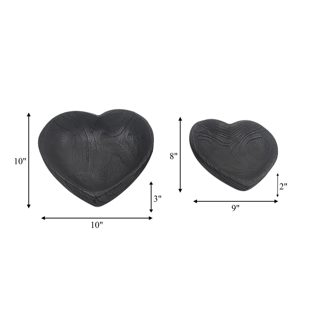 Wood, S/2 9/10" Heart Bowls, Black