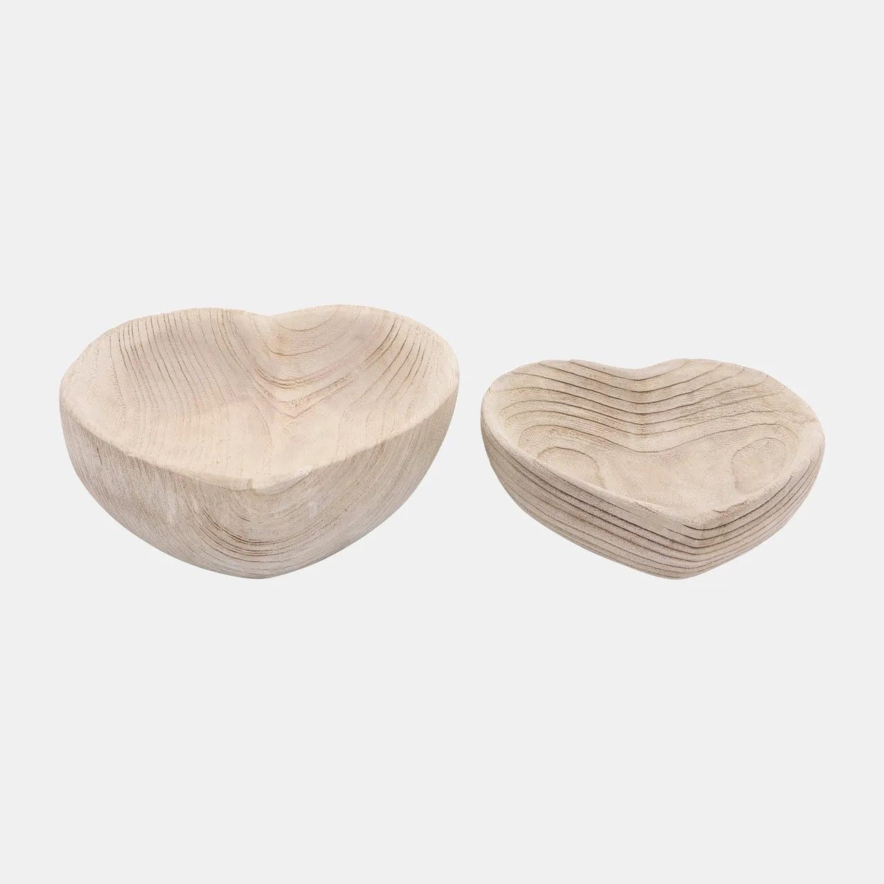 Wood, S/2 9/10" Heart Bowls, Natural